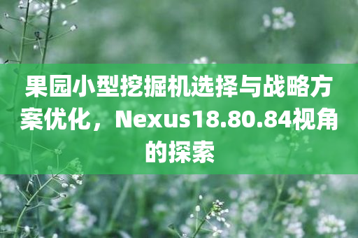 果园小型挖掘机选择与战略方案优化，Nexus18.80.84视角的探索