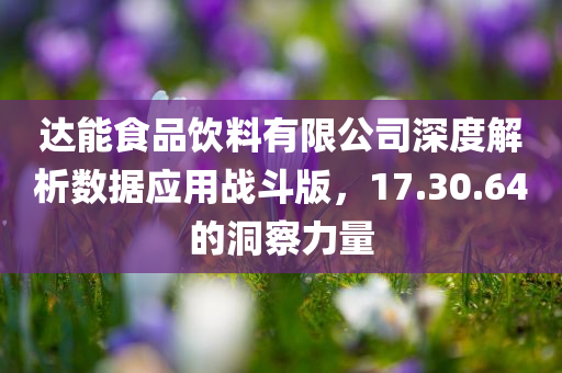 达能食品饮料有限公司深度解析数据应用战斗版，17.30.64的洞察力量