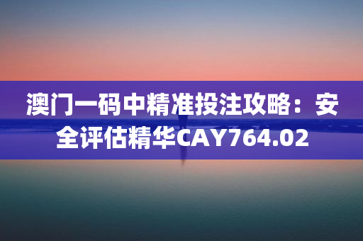 澳门一码中精准投注攻略：安全评估精华CAY764.02