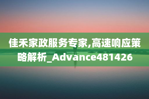 佳禾家政服务专家,高速响应策略解析_Advance481426