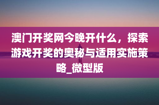 澳门开奖网今晚开什么，探索游戏开奖的奥秘与适用实施策略_微型版