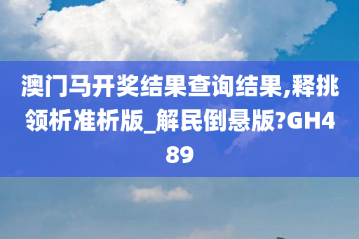 澳门马开奖结果查询结果,释挑领析准析版_解民倒悬版?GH489