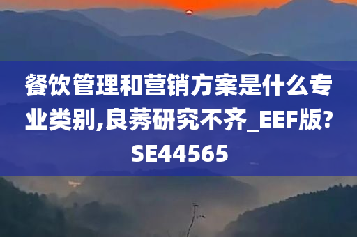 餐饮管理和营销方案是什么专业类别,良莠研究不齐_EEF版?SE44565