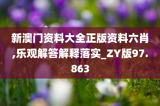 新澳门资料大全正版资料六肖,乐观解答解释落实_ZY版97.863