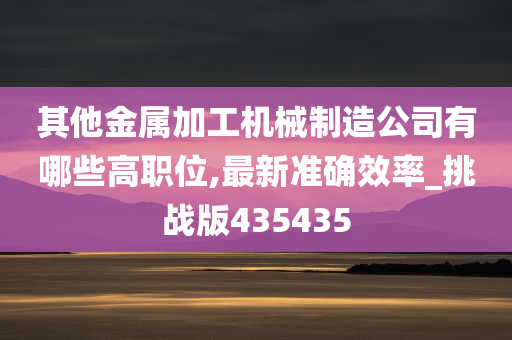 其他金属加工机械制造公司有哪些高职位,最新准确效率_挑战版435435