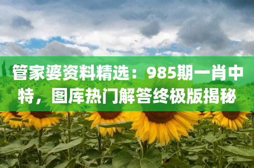 管家婆资料精选：985期一肖中特，图库热门解答终极版揭秘