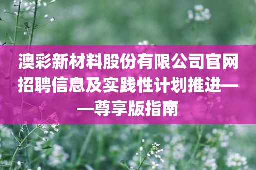 澳彩新材料股份有限公司官网招聘信息及实践性计划推进——尊享版指南